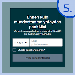 Syötä puhelinnumero ja siirry verkkopankkiin